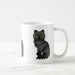 Caneca De Café Ilustração de Cartoon de Gato Persa Casaco preto