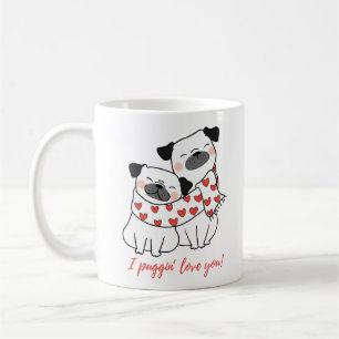 Caneca De Café Ilustração de Casal de Pug Fofo com Corações