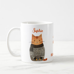 Caneca De Café Ilustração de Cat Quirky com Citação de Cat Engraç