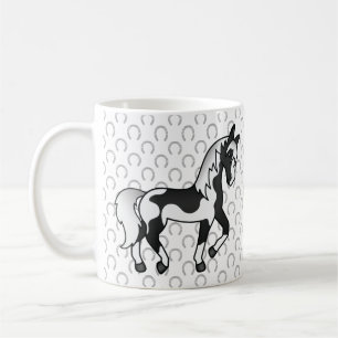 Caneca De Café Ilustração de Cavalo Trotador de Pinto Negro