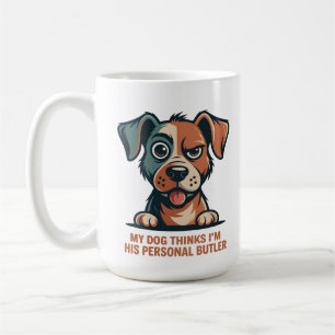Caneca De Café Ilustração de Citação Engraçada de Cão Mordomo