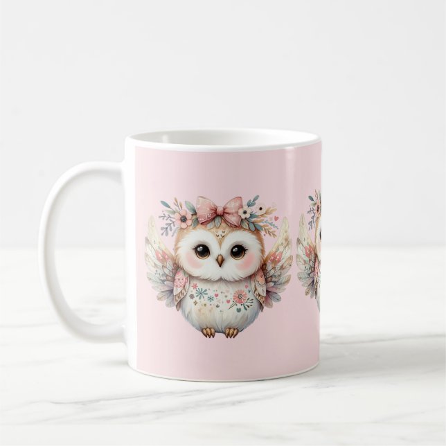 Caneca De Café Ilustração de Coruja Kawaii Boho (Esquerda)