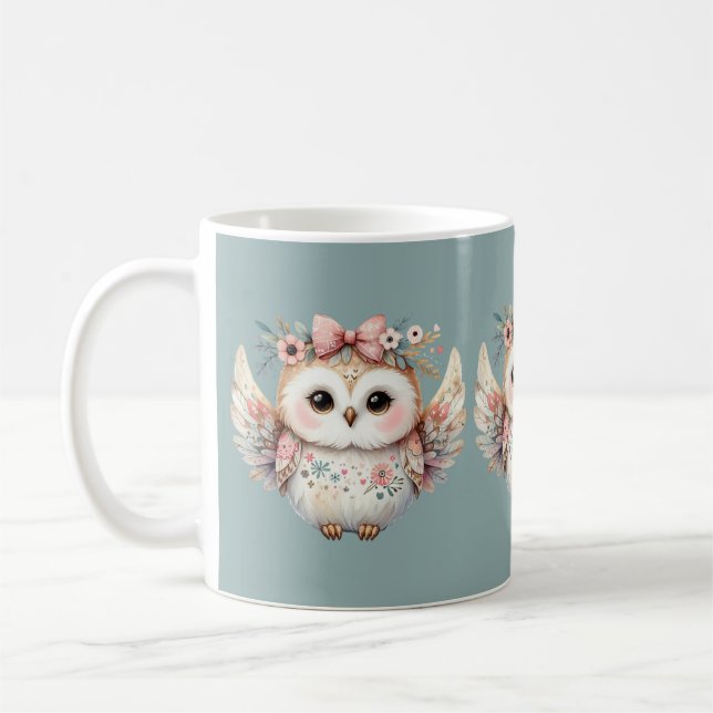 Caneca De Café Ilustração de Coruja Kawaii Boho (Esquerda)