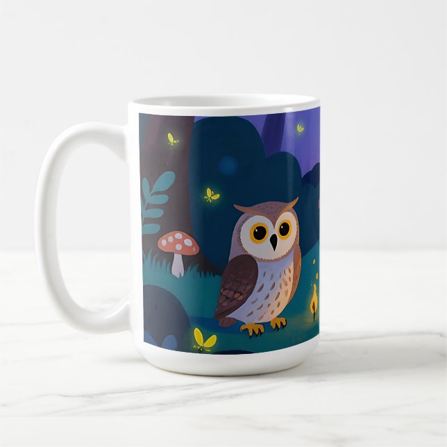 Caneca De Café Ilustração de Corujas da Floresta Noturna (Esquerda)