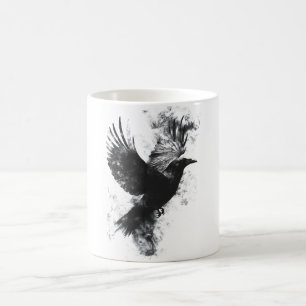 Caneca De Café Ilustração de Corvo Gótico: Fumaça e Penas