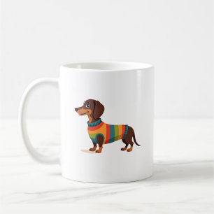 Caneca De Café Ilustração de Dachshund com Suéter Vintage de Arco