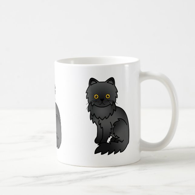Caneca De Café Ilustração de desenho animado de gato persa com ca (Direita)