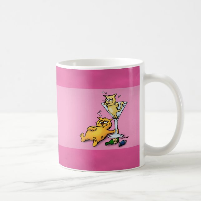 Caneca De Café Ilustração de desenho animado rosa com coquetéis e (Direita)