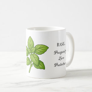 Caneca De Café Ilustração de Erva de Manjericão e Usos
