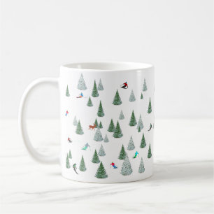 Caneca De Café Ilustração de Esquiadores em Descida 