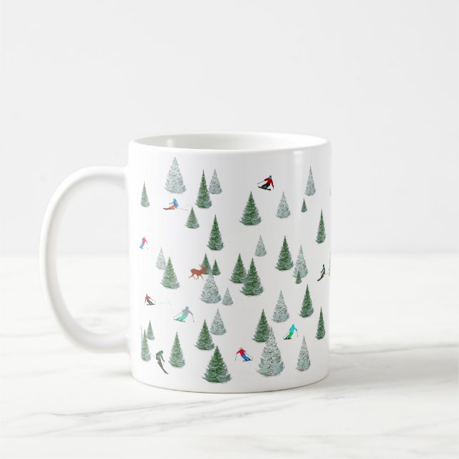 Caneca De Café Ilustração de Esquiadores em Descida  (Esquerda)