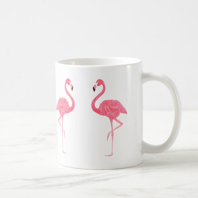 Caneca De Café Ilustração de Flamingos Cor-de-Rosa (Direita)