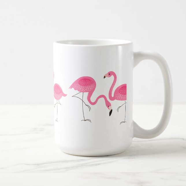 Caneca De Café Ilustração de Flamingos Rosa (Direita)