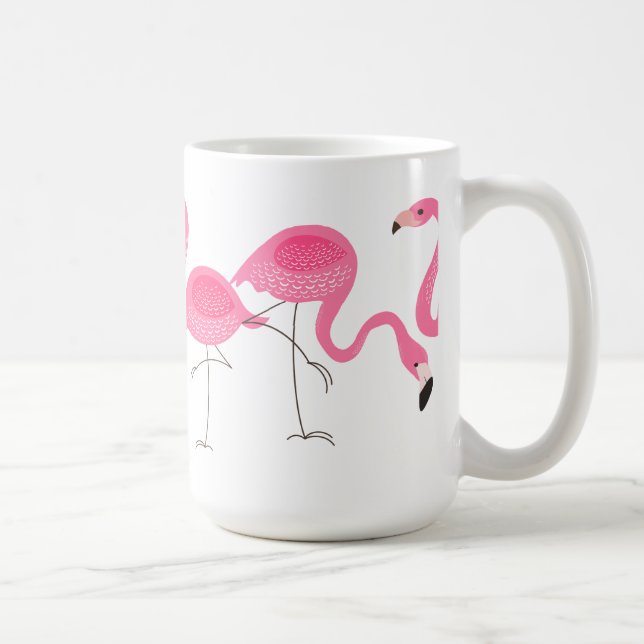 Caneca De Café Ilustração de Flamingos Rosa (Direita)