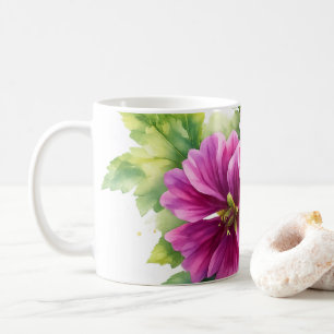 Caneca De Café Ilustração de Flor Aquarela Roxa