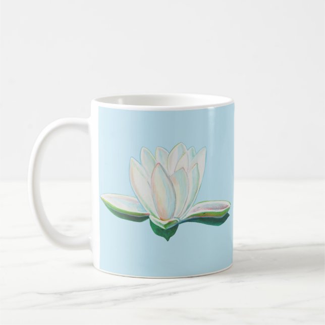 Caneca De Café Ilustração de Flor de Lotus Branco (Esquerda)