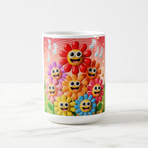 Caneca De Café Ilustração de Flores Cantando com Notas Musicais