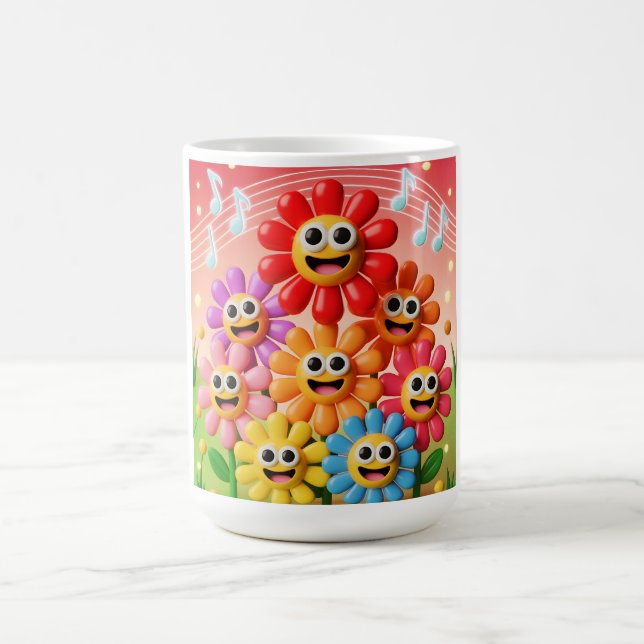 Caneca De Café Ilustração de Flores Cantando com Notas Musicais (Centro)