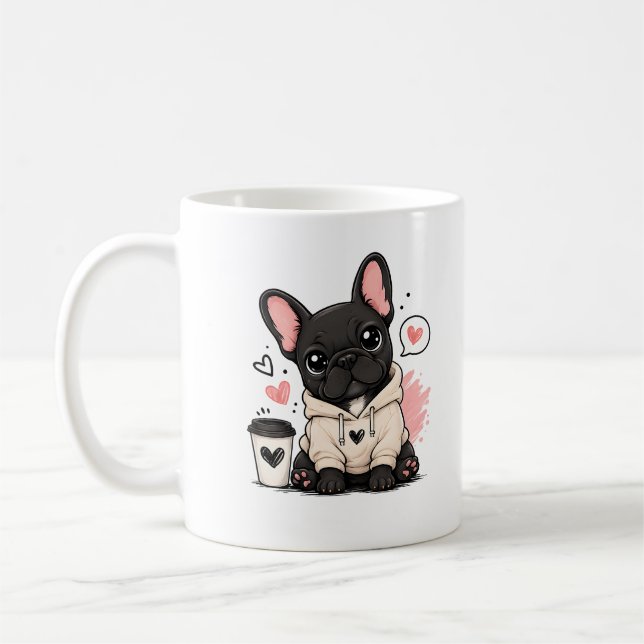 Caneca De Café Ilustração de French Bulldog com Capuz Fofo (Esquerda)
