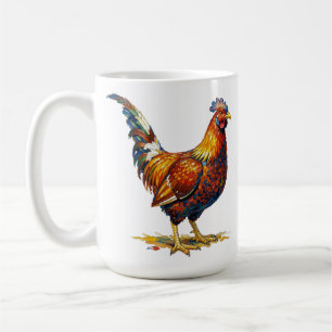 Caneca De Café Ilustração de Galo Colorida e Vibrante