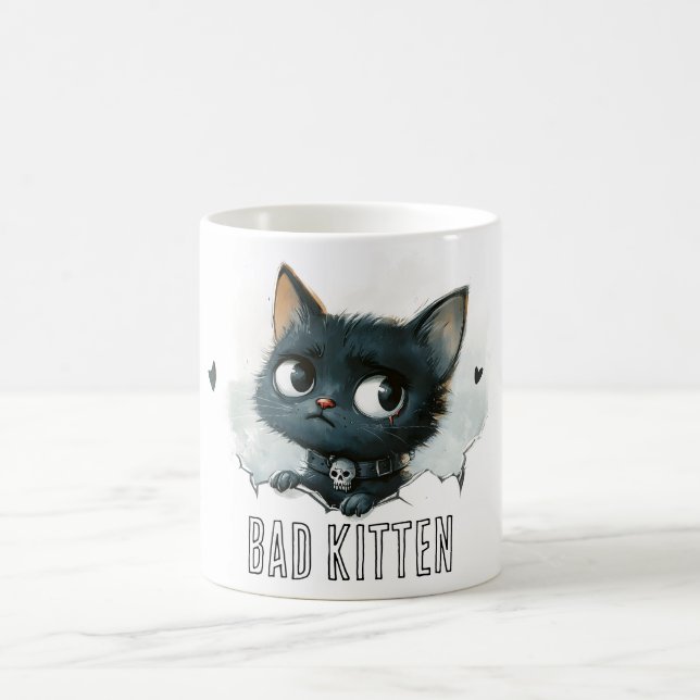 Caneca De Café Ilustração de Gatinho Irreverente - Texto "Gatinho (Centro)