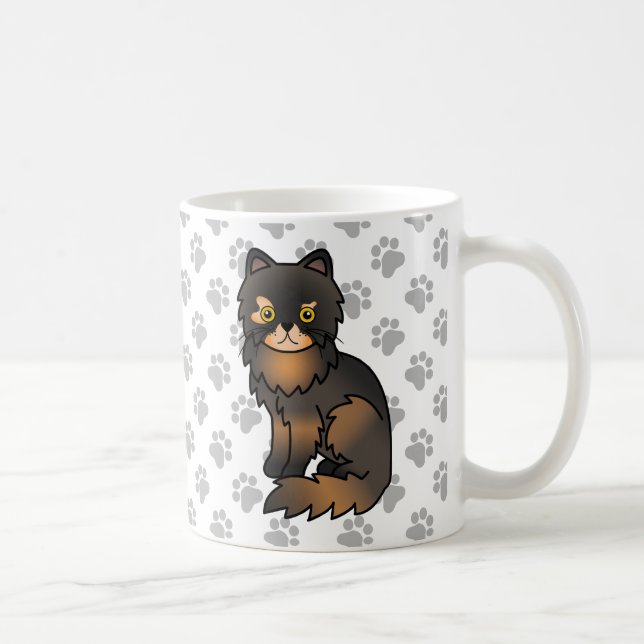 Caneca De Café Ilustração de Gato de Cartoon Persa de Tortie Poin (Direita)