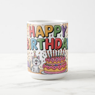 Caneca De Café Ilustração de Gato de Desenho Animado Alegre de An