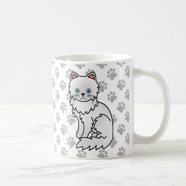 Caneca De Café Ilustração de Gato de Desenho Animado Persa Branco (Direita)
