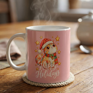 Caneca De Café Ilustração de Gato de Natal Fofo com Charme Festiv