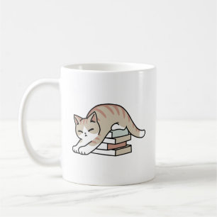Caneca De Café Ilustração de Gato do Livro ao Longo - Enrolada e