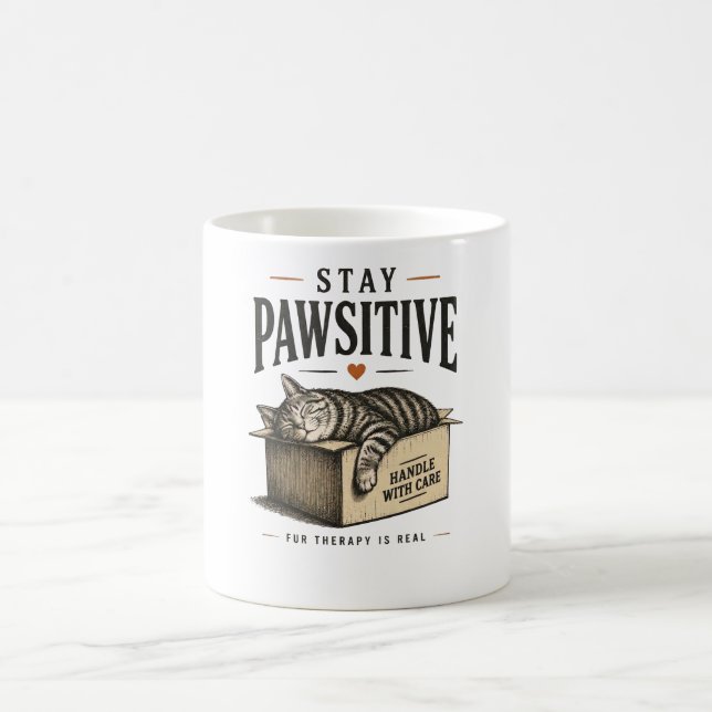 Caneca De Café Ilustração de Gato Fofo Ficar Pawsitivo (Centro)