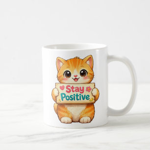 Caneca De Café Ilustração de Gato Fofo Vibrações Positivas