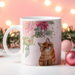 Caneca De Café Ilustração de Gato Laranja Personalizável