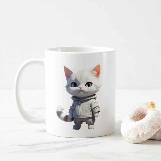 Caneca De Café Ilustração de Gato legal e Adorável (Com Donut)