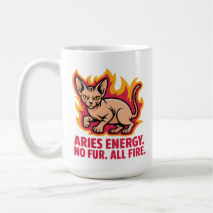 Caneca De Café Ilustração de Gato Sphynx Fogo da Energia de Áries