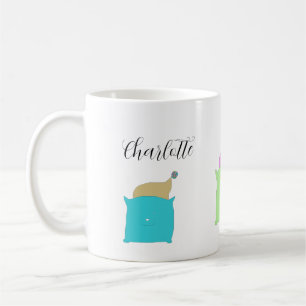 Caneca De Café Ilustração de Gatos Fofos em Almofada Monogramada