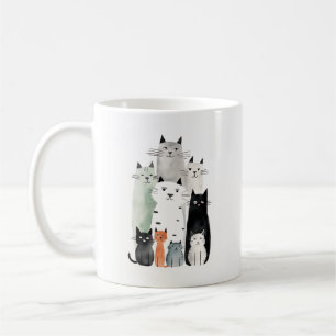 Caneca De Café Ilustração de Gouache de Cats e Amigos