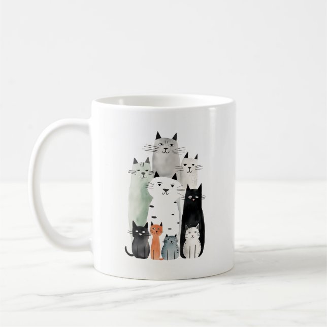 Caneca De Café Ilustração de Gouache de Cats e Amigos (Esquerda)