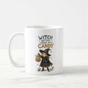 Caneca De Café Ilustração de Halloween 'Bruxa Melhor Ter Meu Doce