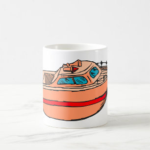 Caneca De Café Ilustração de Lancha Divertida de Design Náutico d
