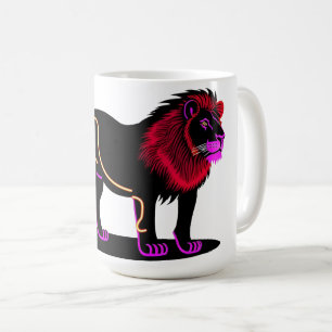 Caneca De Café Ilustração de Leão em Neon Vibrante com Magenta Vi