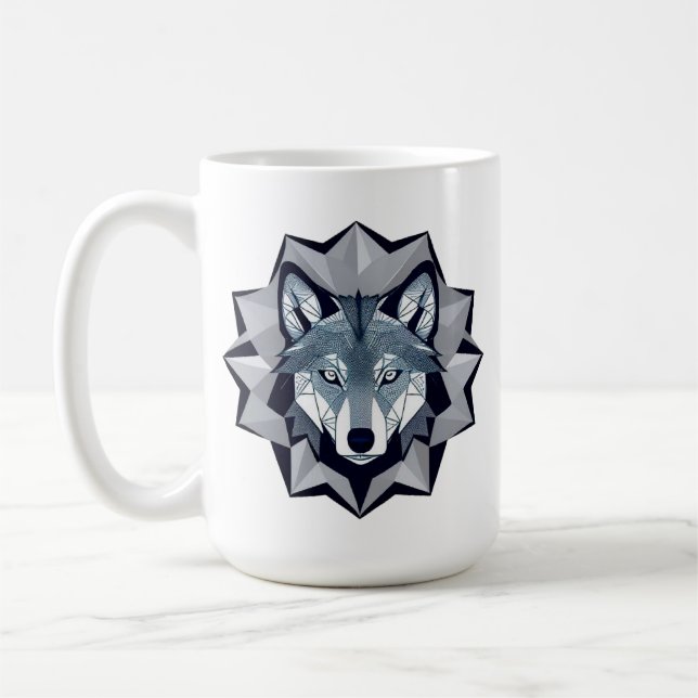 Caneca De Café Ilustração de Lobo Geométrico (Esquerda)