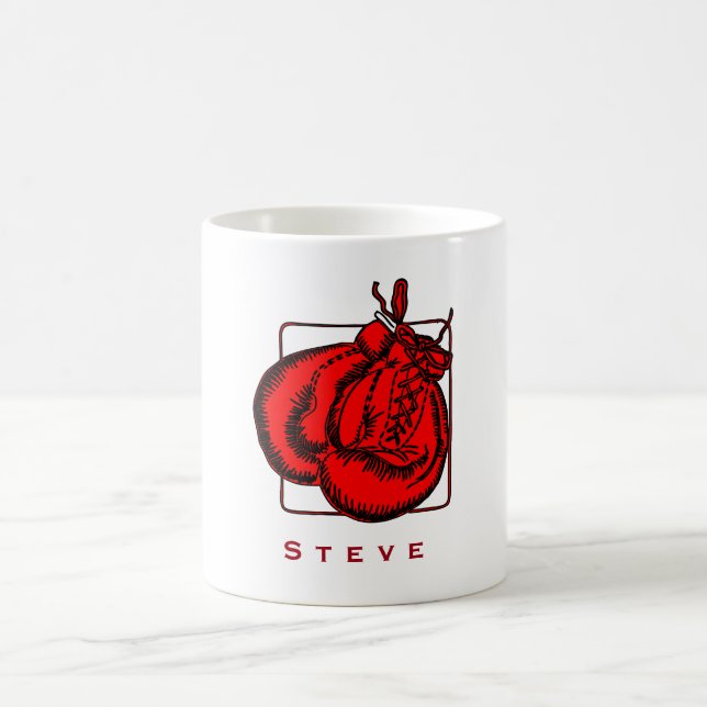 Caneca De Café Ilustração de Luvas de Boxing Vermelho Personaliza (Centro)