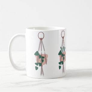 Caneca De Café Ilustração de Macrame Pendurado de Planta de Casa