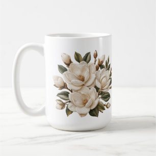 Caneca De Café Ilustração de Magnólia Branca Bordada em Falso 3D