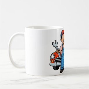 Caneca De Café Ilustração de Mecânico de Desenho Animado Fofo com