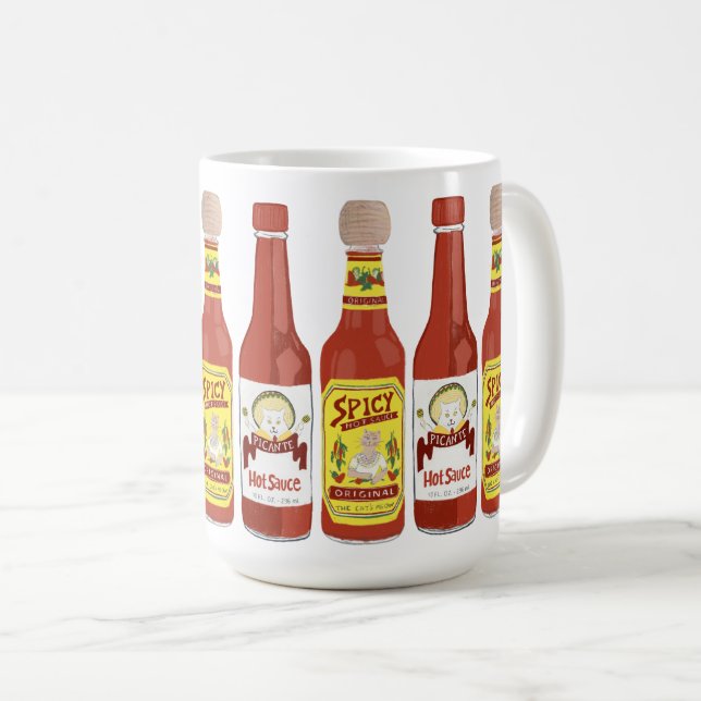 Caneca De Café Ilustração de Molho Quente Picante em Gatos Cachor (Frente Esquerda)