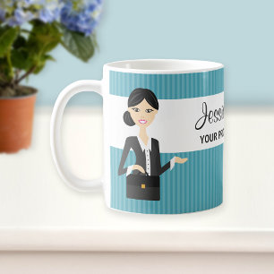 Caneca De Café Ilustração De Mulher De Negócios Bonita Com Cab