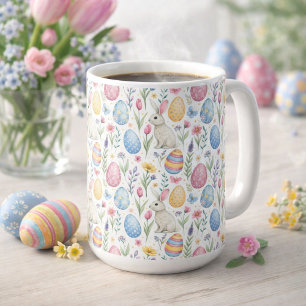 Caneca De Café Ilustração de Ovo de Páscoa Pastel e Coelho em Pad