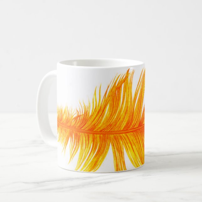 Caneca De Café Ilustração de Pena Dourada Radiante (Frente Esquerda)